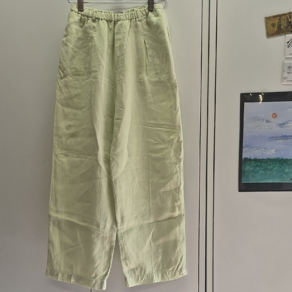 LOT OF 2 Zara summer Pants Pale Green Elastic-Waist Chinos And Blue Stripes.